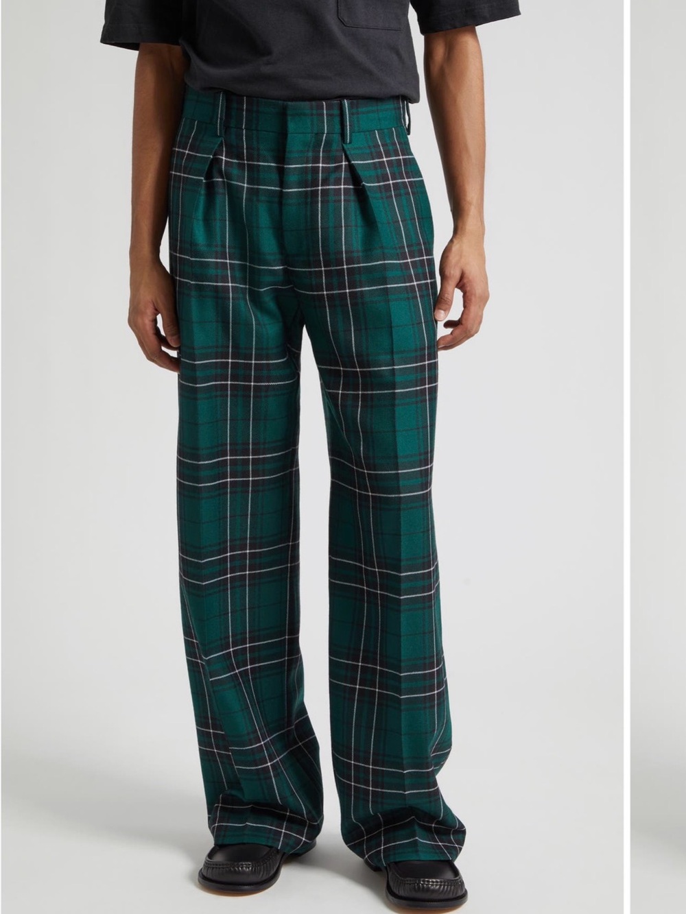 JW ANDERSON Green Plaid Wide-Leg Trousers